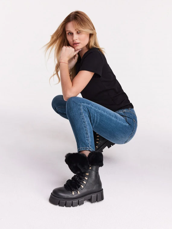 Lace-up black leather boots