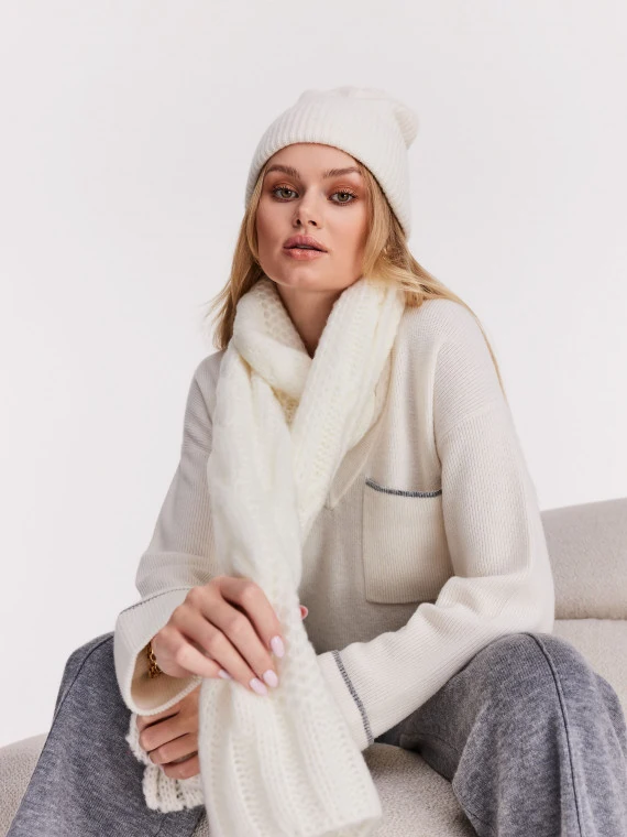 Cream wool shawl with plaid texture