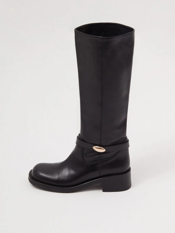 Skórzane czarne kozaki biker boots