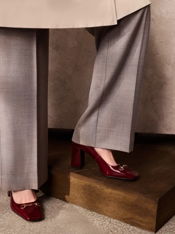 Burgundy patent leather pumps