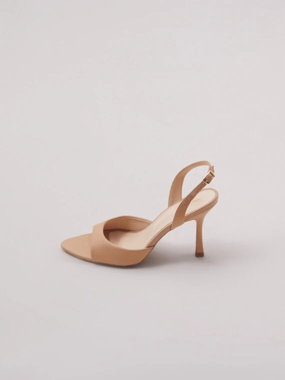 Beige open-heel pumps