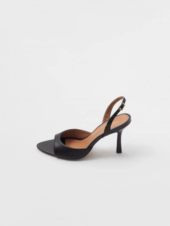 Black leather heeled sandals