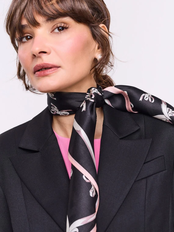 Black silk scarf with bows