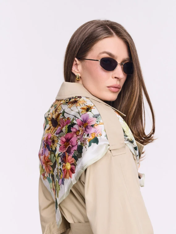 Light silk scarf with colorful flowers