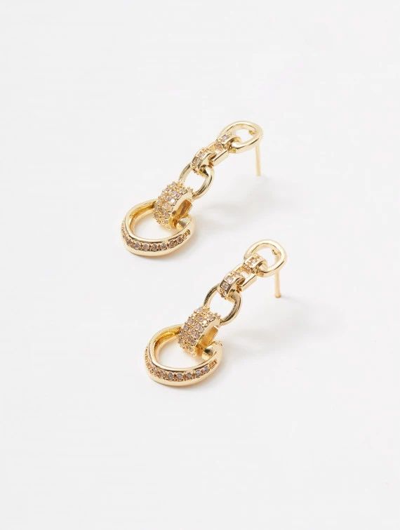 Gold-plated earrings with white zircons
