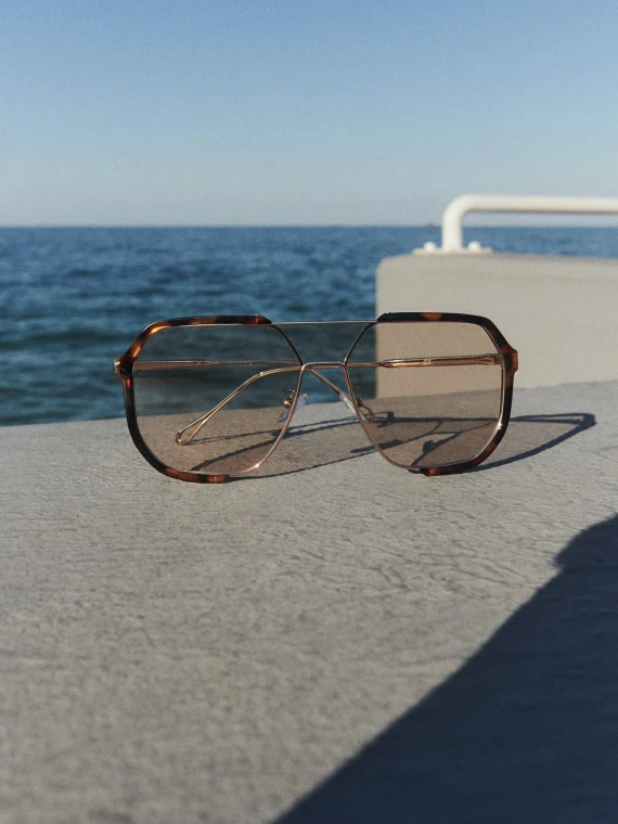 Gold sunglasses with animal-print frames