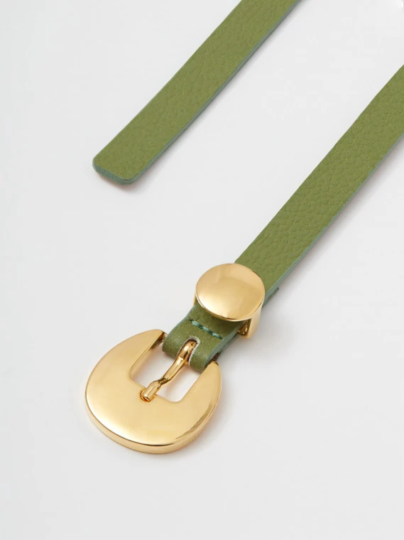 Double leather belt in green