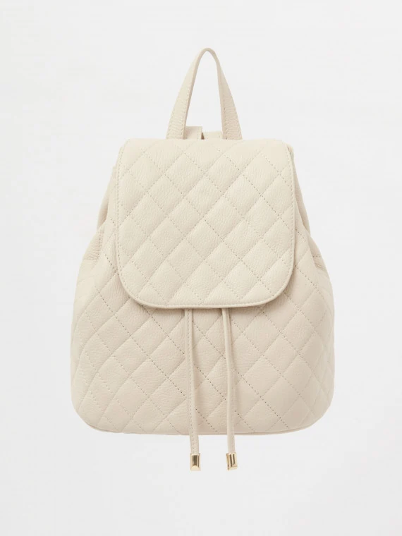 Cream quilted leather backpack