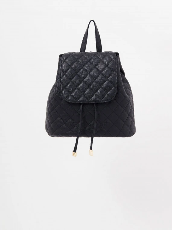 Black quilted leather backpack