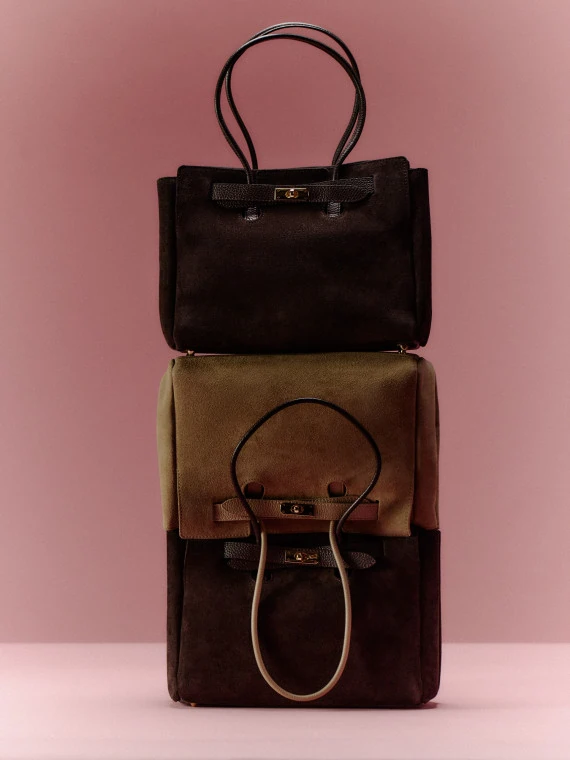 Brown suede leather handbag