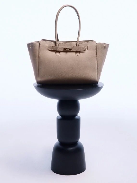 Beige leather handbag
