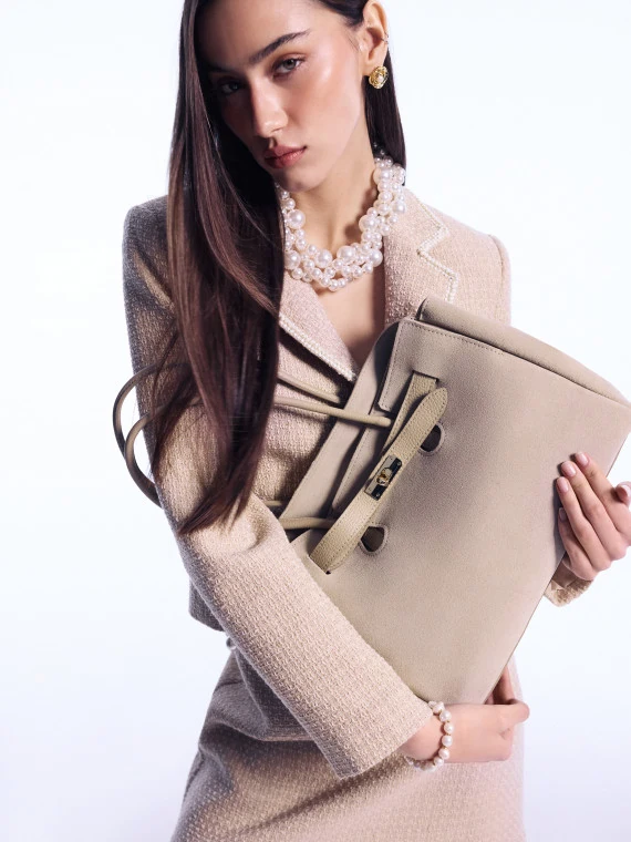 Beige leather handbag