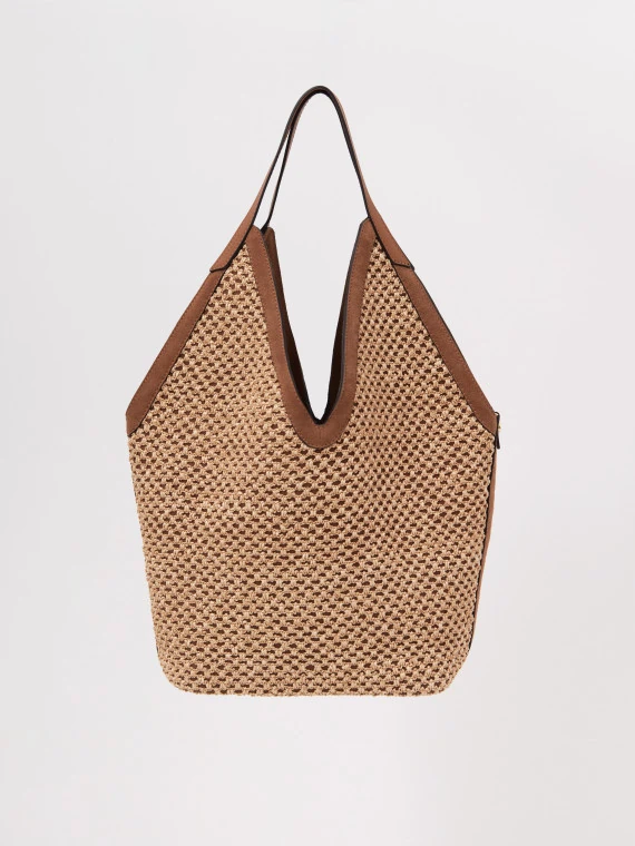 Large suede bag with braided trim