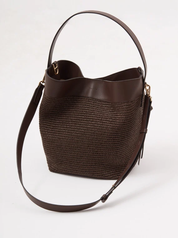 Chocolate-colored leather bucket bag