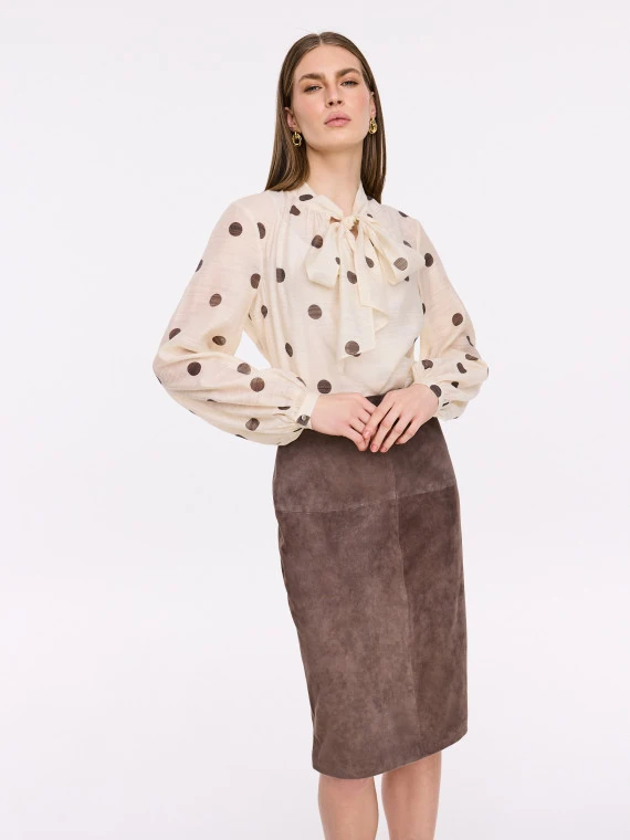 Beige polka dot blouse with sash