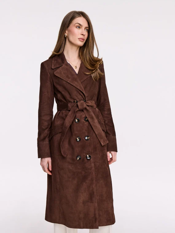 Chocolate double-breasted suede coat
