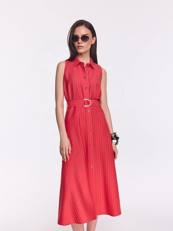 Red striped viscose shirt dress