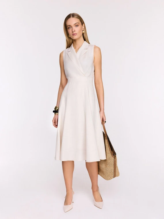 White flared midi dress with collar