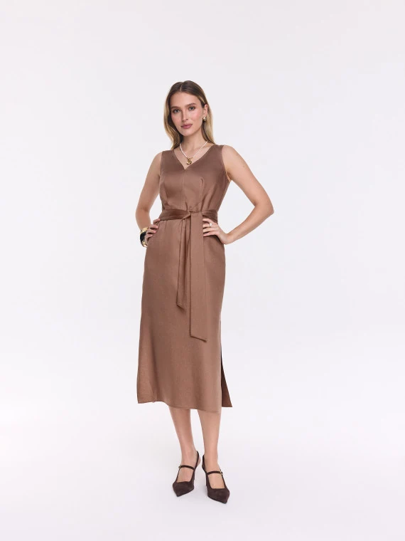 Brown midi dress made of lyocell and linen