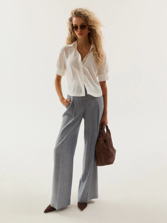 High-waisted blue wide-leg pants