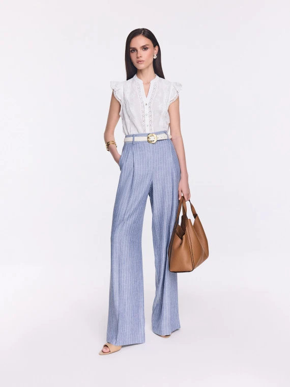 High-waisted blue wide-leg pants