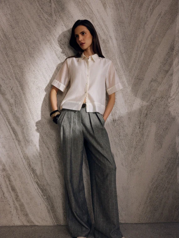Wide leg suit trousers with white stripes