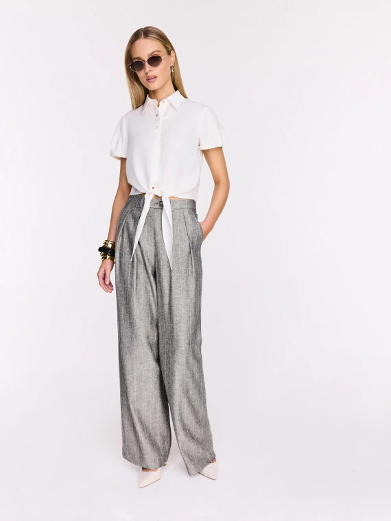 Wide leg suit trousers with white stripes