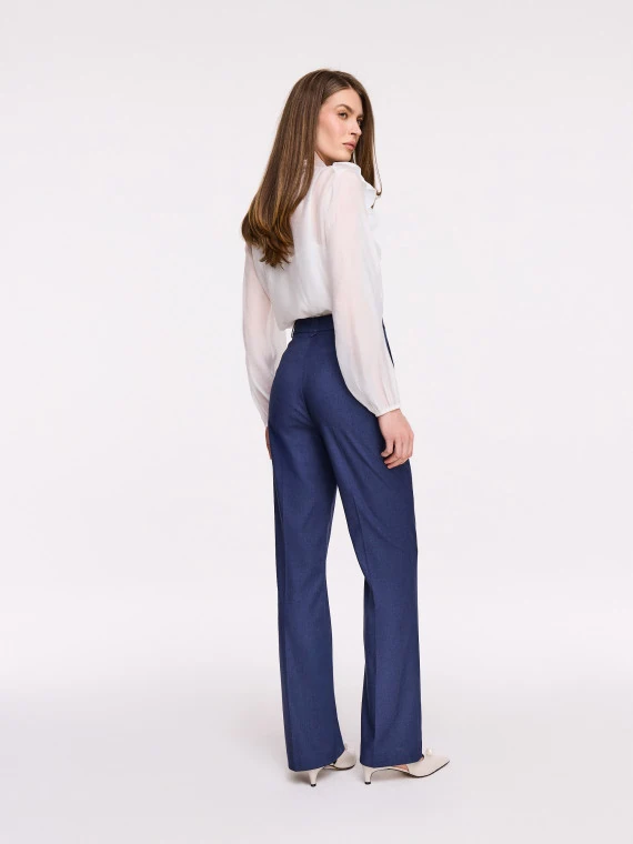 Navy blue pants with straight legs