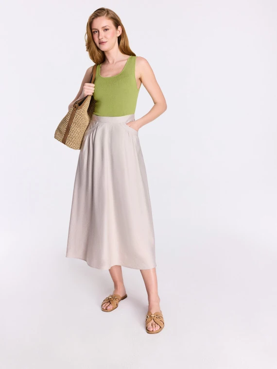 Beige high-waisted midi skirt