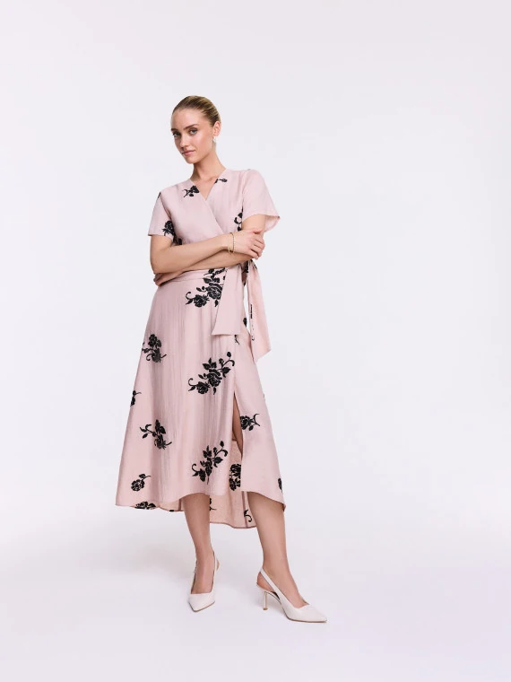 Powder Pink Floral Midi Skirt