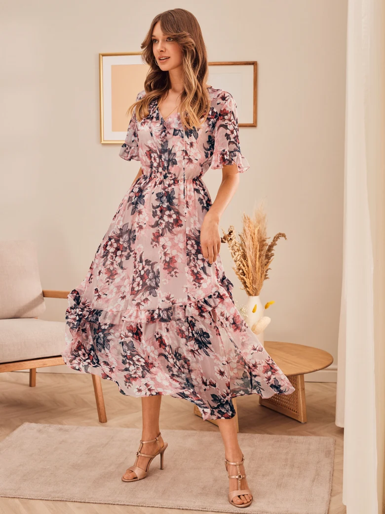 PINK DRESS WITH RUFFLES