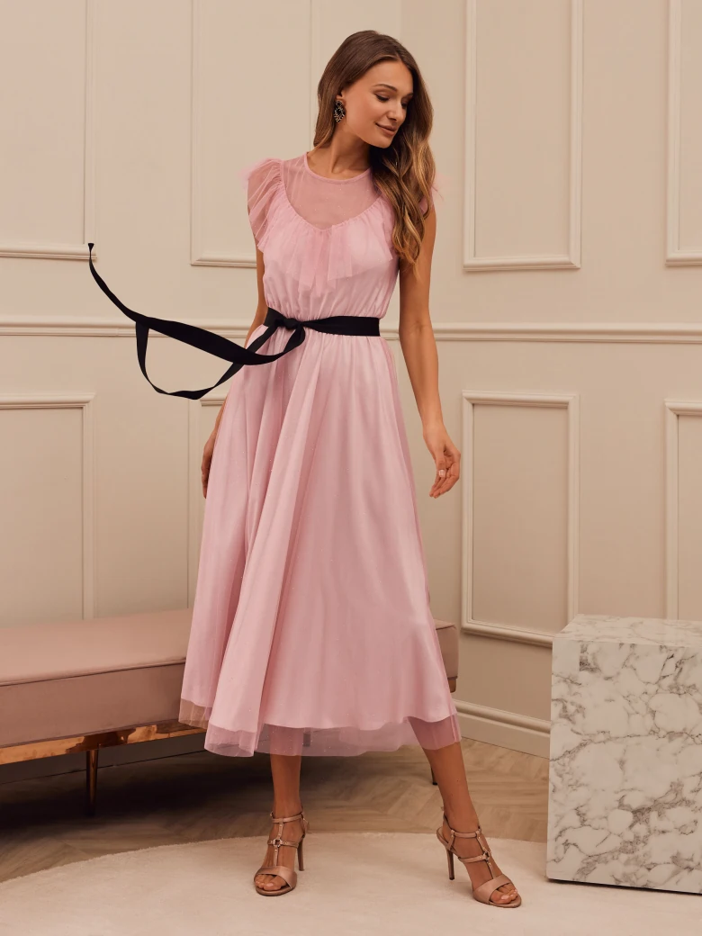PINK DRESS WITH BLACK SASH