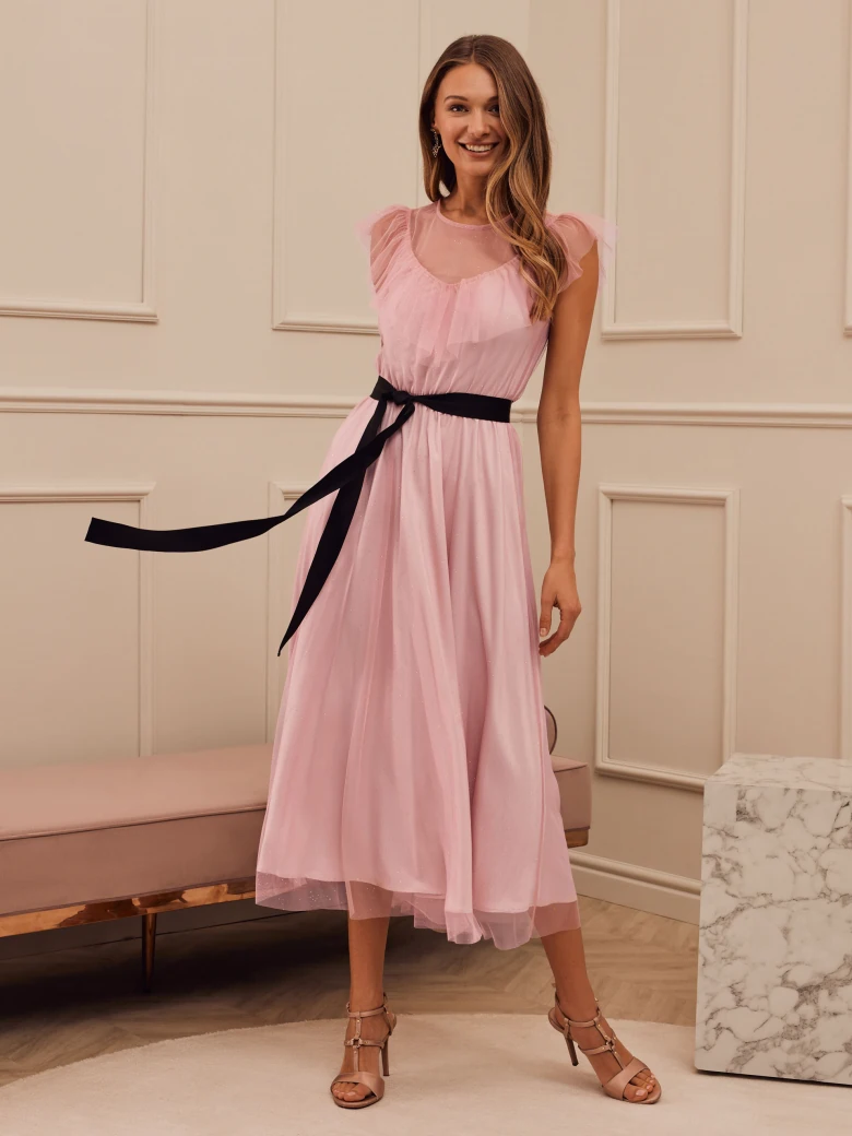 PINK DRESS WITH BLACK SASH