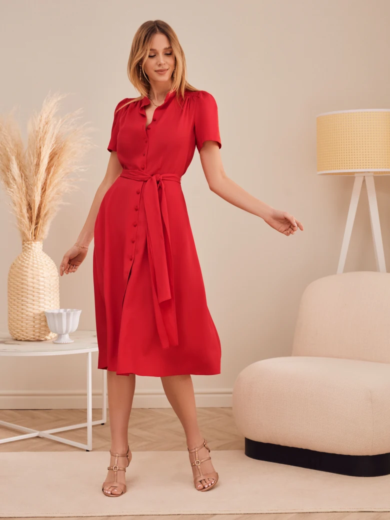 RED SHORT-SLEEVED SMISHEYE DRESS