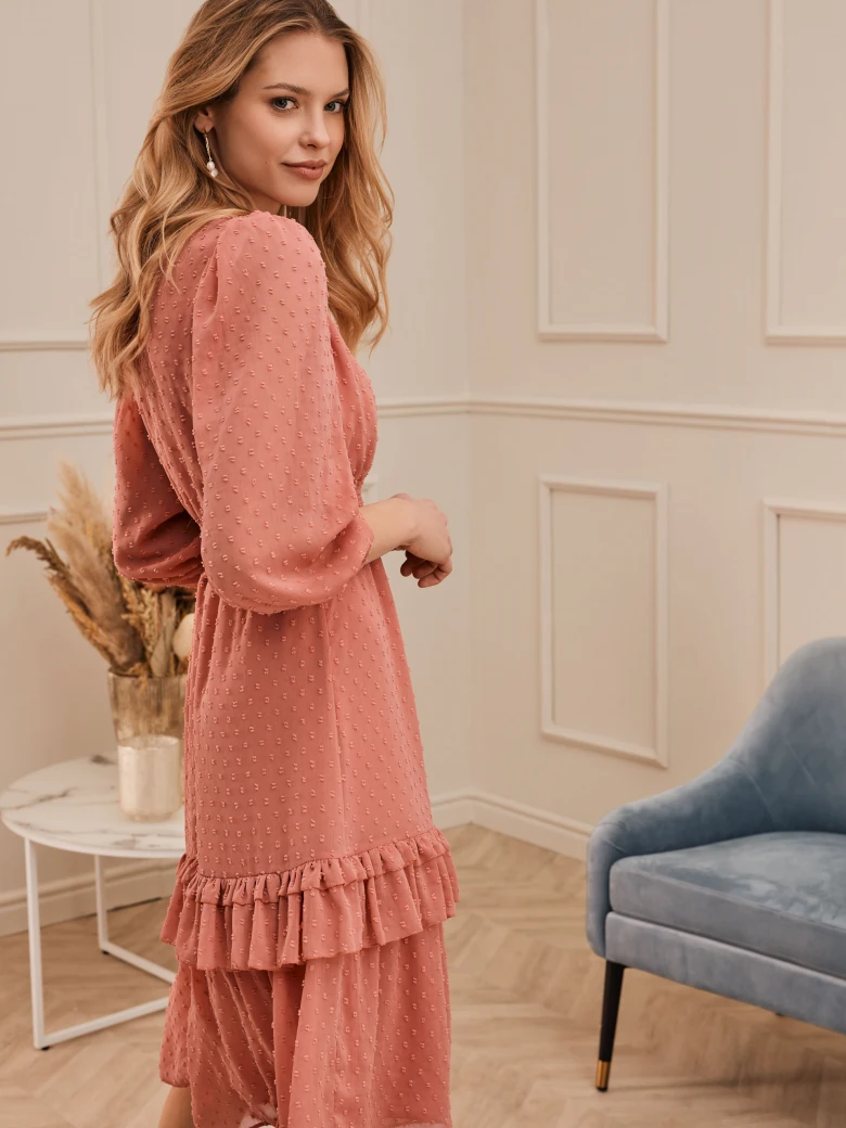 PEACH DRESS WITH FRILLS