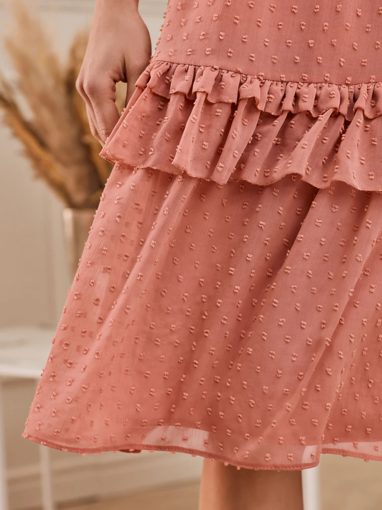 PEACH DRESS WITH FRILLS