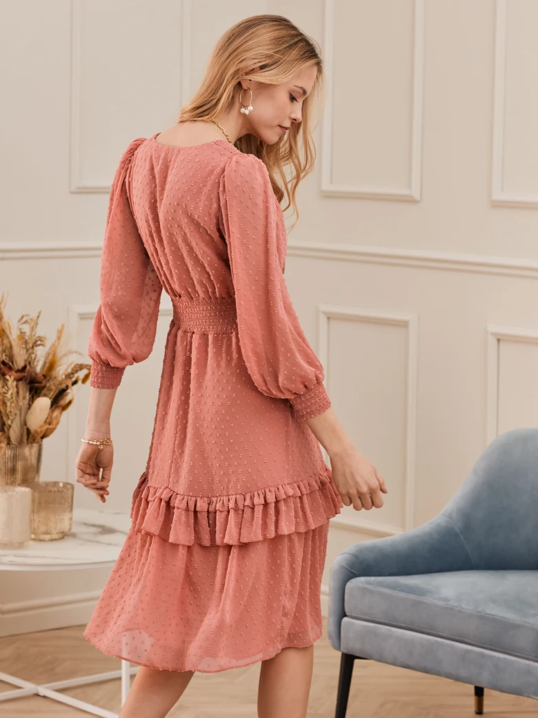 PEACH DRESS WITH FRILLS
