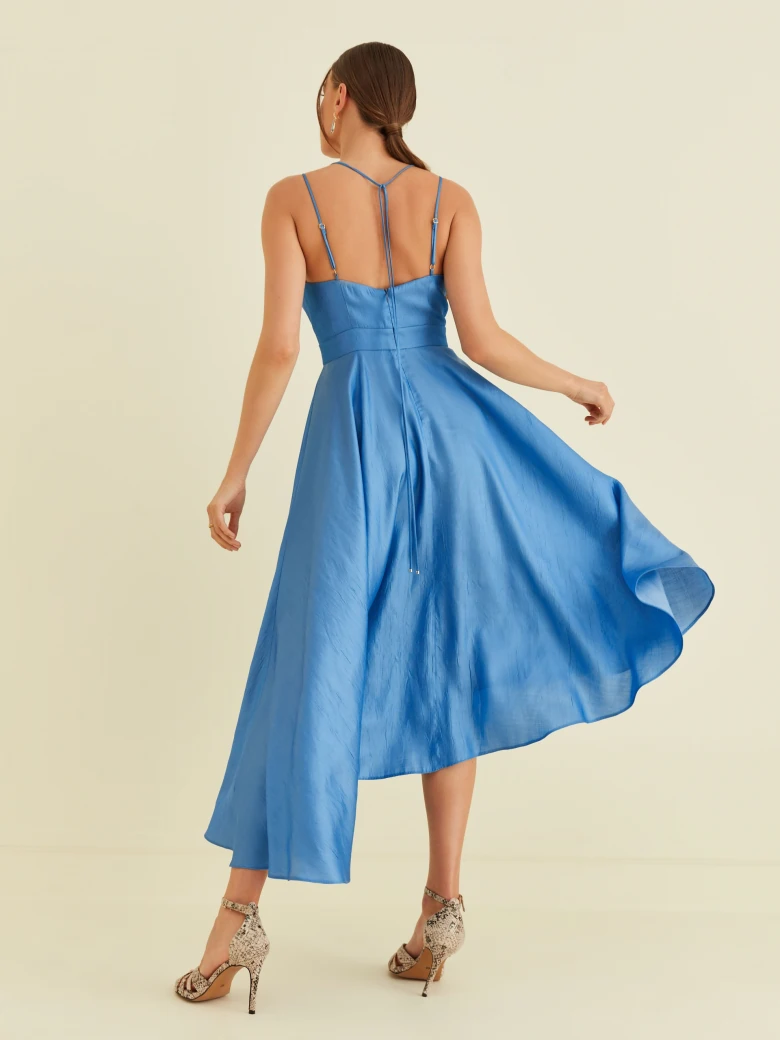 BLUE DRESS WITH ASYMMETRICAL HEM