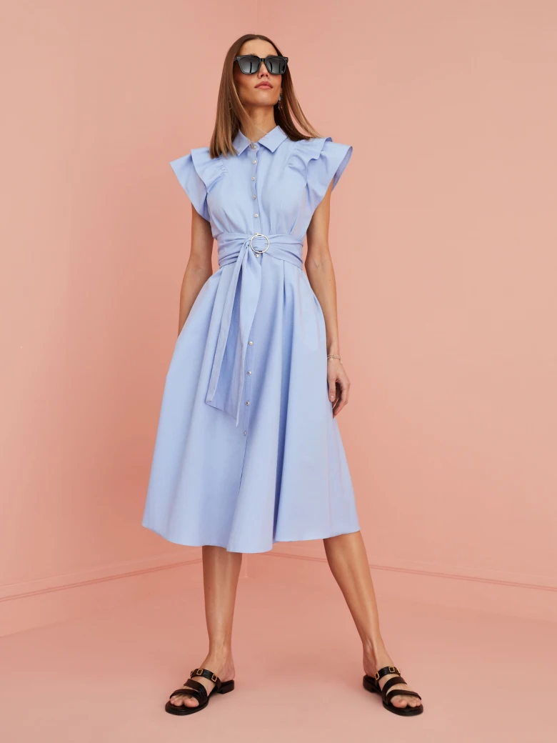 BLUE DRESS WITH RUFFLED SLEEVES