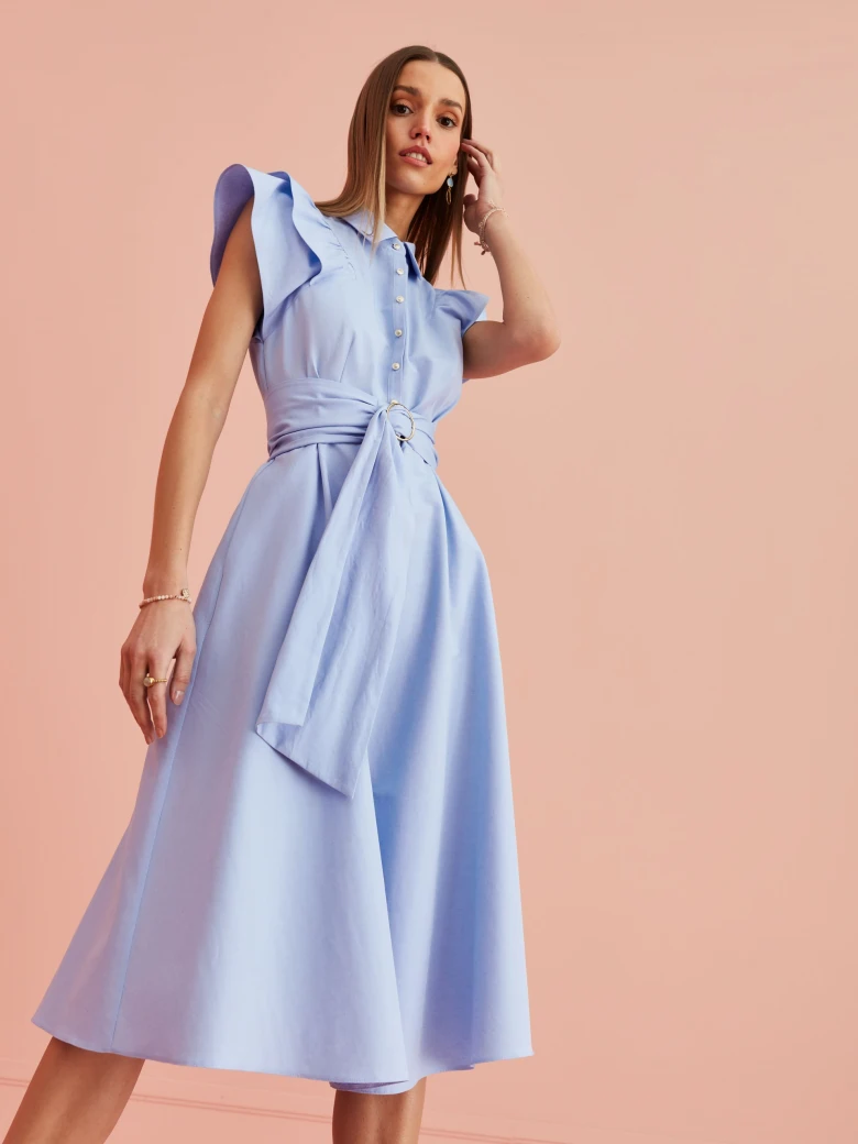 BLUE DRESS WITH RUFFLED SLEEVES