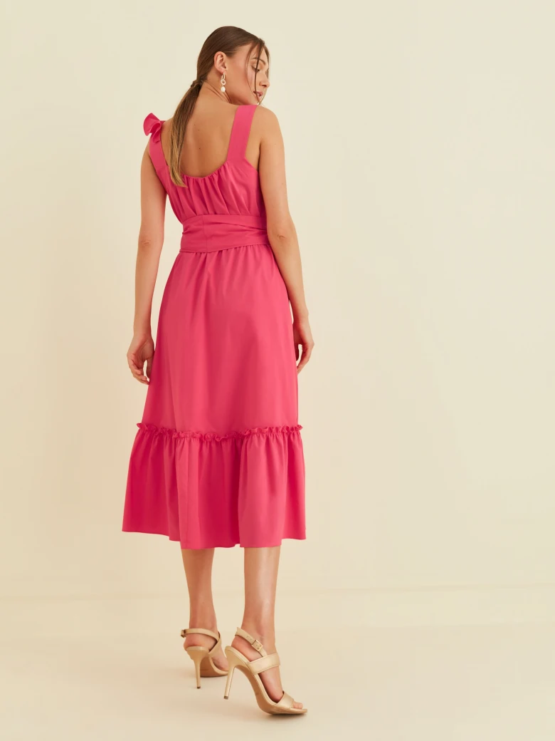 PINK DRESS WITH FRILLS AND WAIST TIE