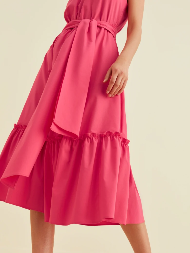 PINK DRESS WITH FRILLS AND WAIST TIE