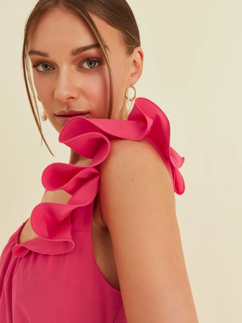 PINK DRESS WITH FRILLS AND WAIST TIE