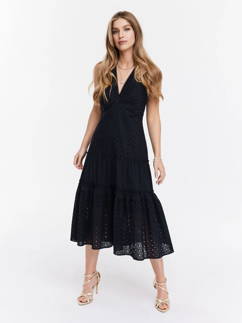 Openwork midi dress with triangle neckline