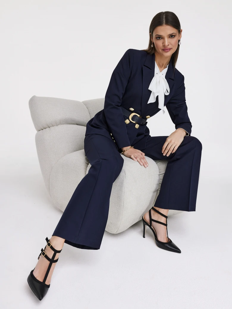 Navy blue suit pants with wide legs