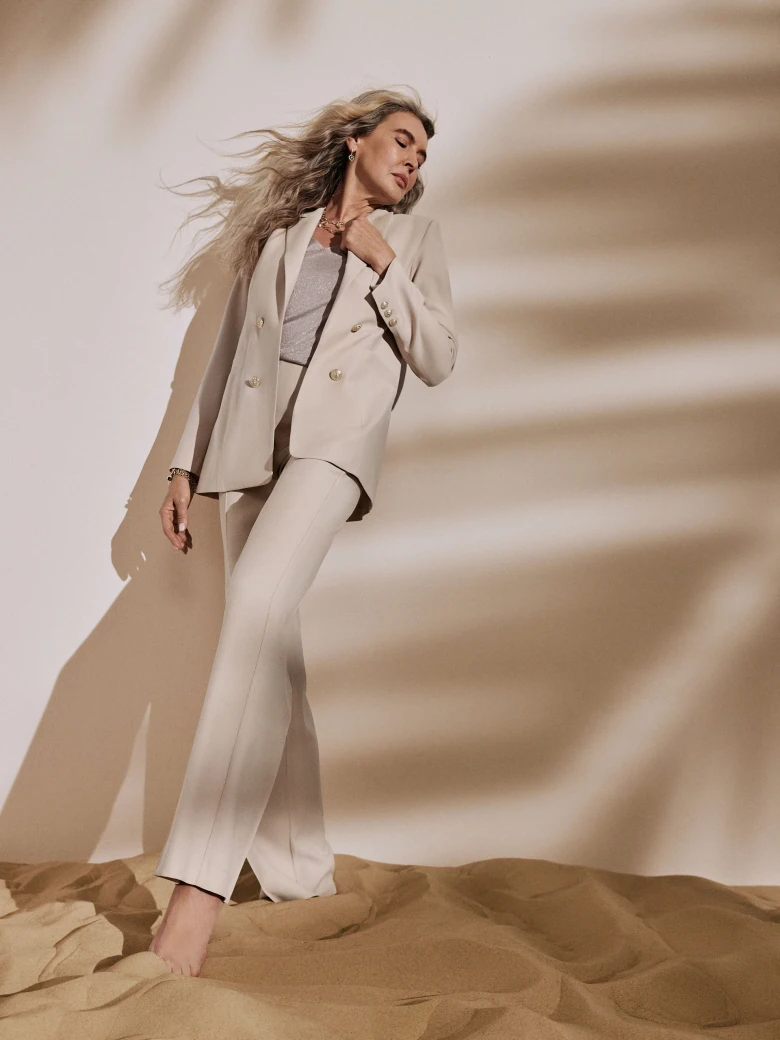 Beige high-waisted cigarette suits