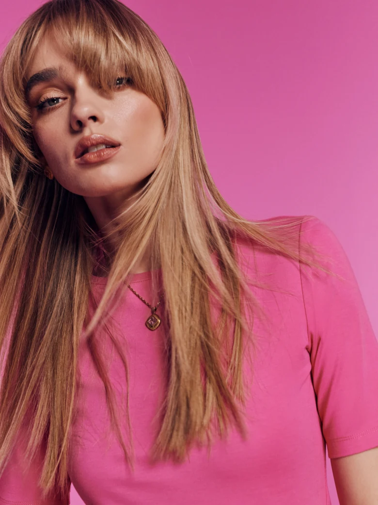 Pink viscose short sleeve blouse