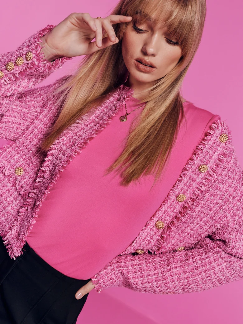 Pink viscose short sleeve blouse