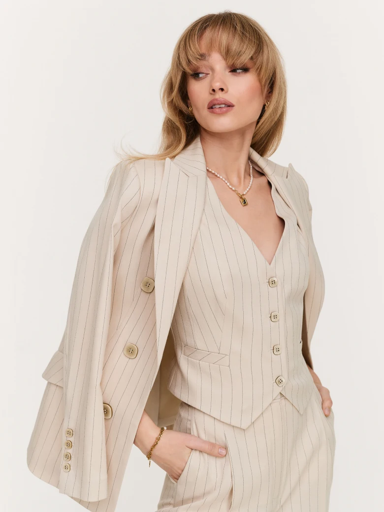 Elegant beige vest with fine stripe pattern