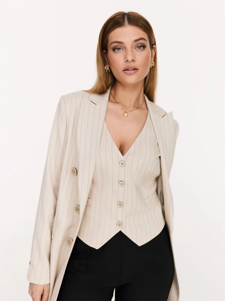 Elegant beige vest with fine stripe pattern
